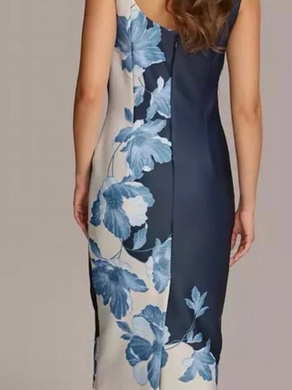 Donna Karan Navy & Light Blue Floral Midi Sheath Dress - Picture 2 of 5